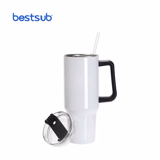 Sublimation Blanks 40oz/1200ml Vaso de viaje blanco de acero inoxidable con tapa y pajita (mango blanco)