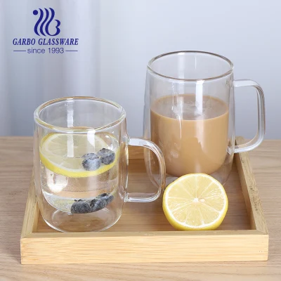Online Shope Popular doble pared Pyrex Glass Tea Mug Latte Coffee Glass Cup con asa 250ml Food Grade Clear Tea Water Cup