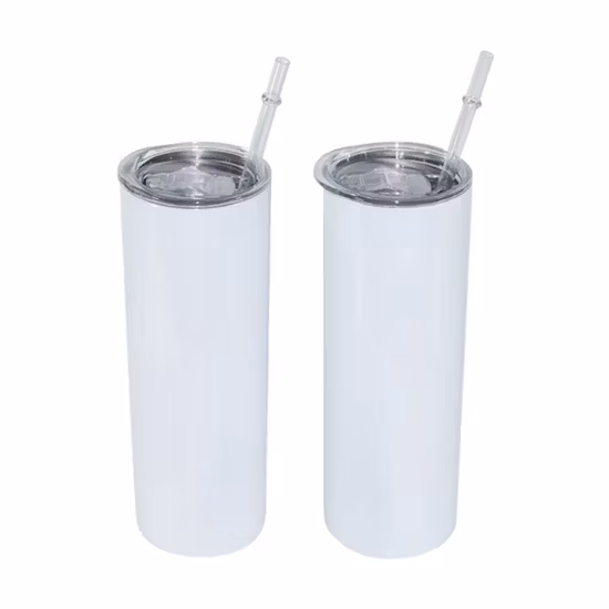 USA Warehouse Rts Vaso recto de acero inoxidable blanco con sublimación de 30 oz con tapa